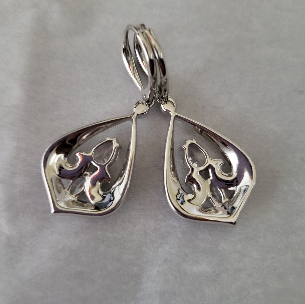 Elegant Silver Drop Earrings - Picture 2 of 4